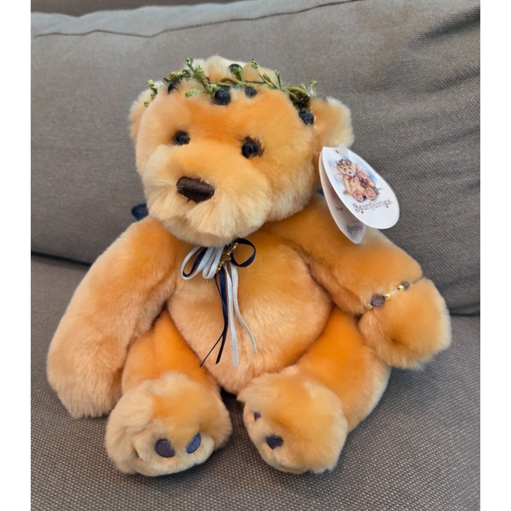 Vtg 2004 Aurora Bearifairies Fairy Teddy Bear Plush Blue Wings Flower Crown 10''